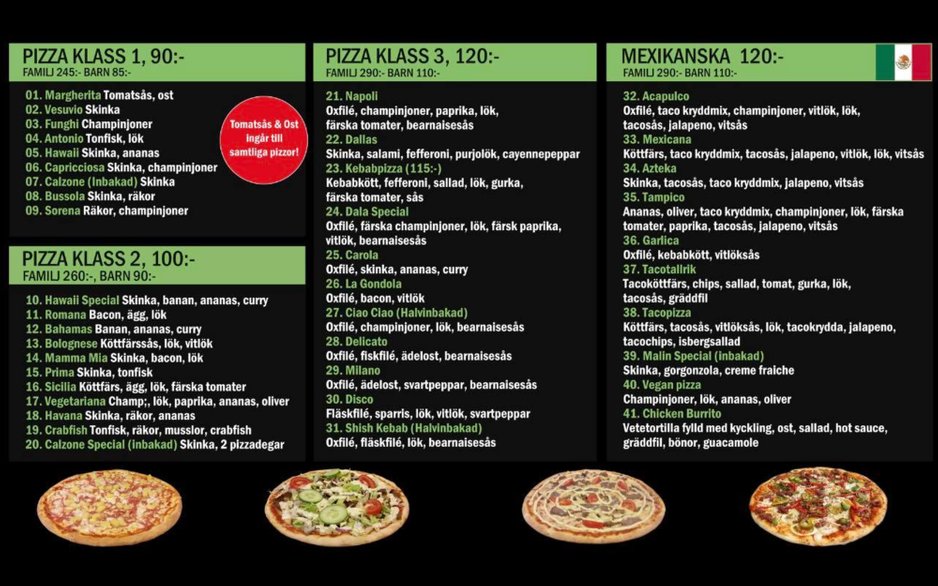 Pizzeria Napoli Leksand Pizza Meny 1